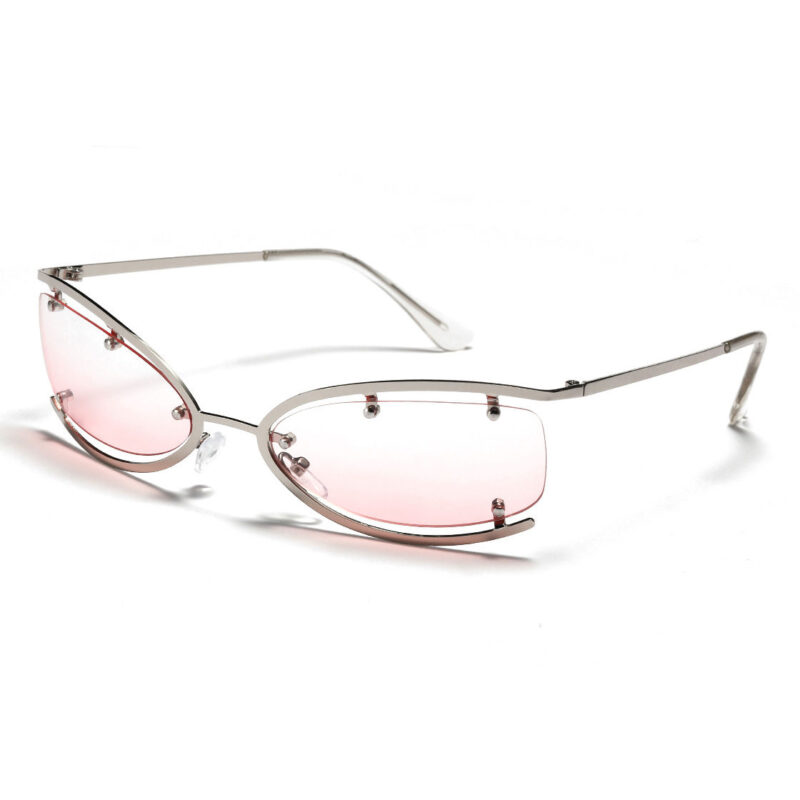 Semi-Rimless Modified Oval Metal Frame Sunglasses Silver-Tone/Gradient Pink