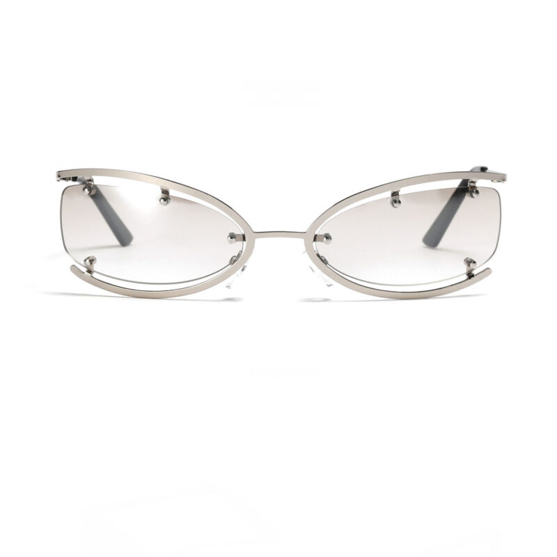 Semi-Rimless Modified Oval Metal Frame Sunglasses Silver-Tone/Mirror White