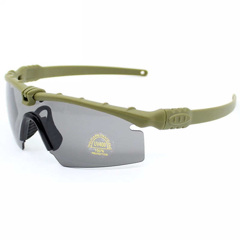 Semi-Rimless Tactical Glasses with 3 Interchangeable Lenses Army Green