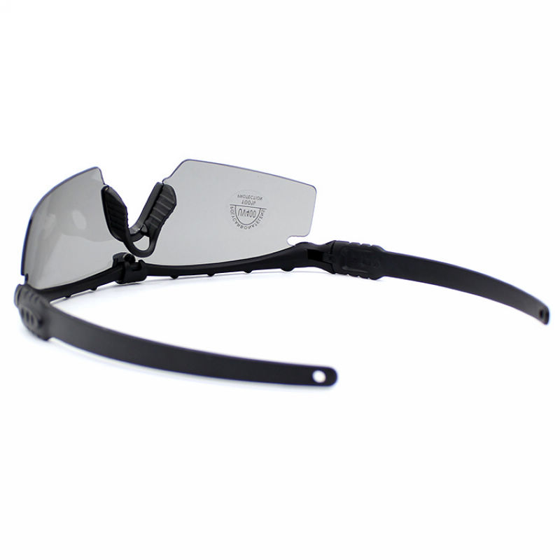 Semi-Rimless Tactical Glasses with 3 Interchangeable Lenses Black Frame Grey Lens