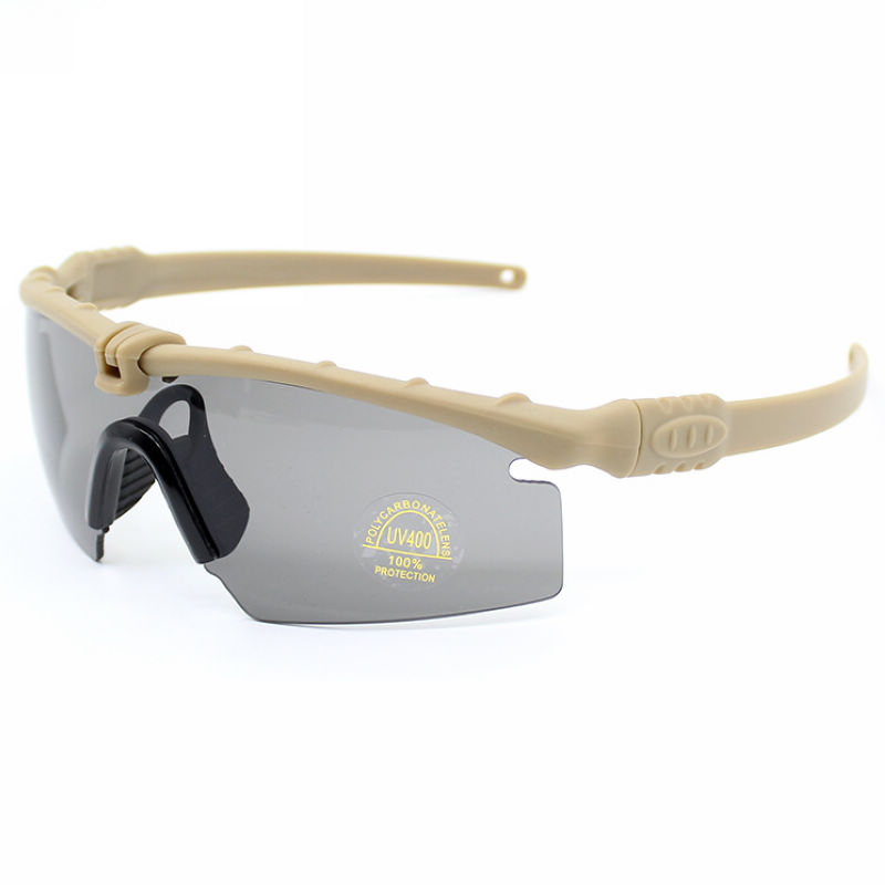 Semi-Rimless Tactical Glasses with 3 Interchangeable Lenses Khaki