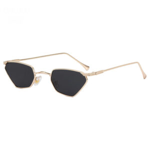 Small Geometric Cat-Eye Sunglasses Gold Metal Frame Grey Lens