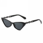 Small Triangle Cat-Eye Chain Link Temple Sunglasses All Black