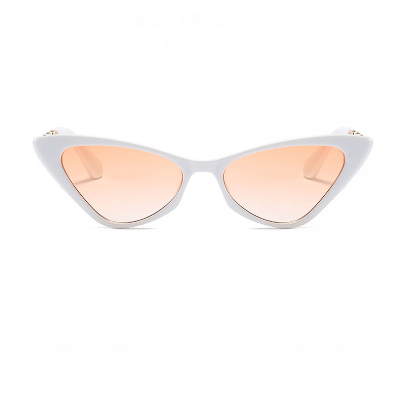 Small Triangle Cat-Eye Chain Link Temple Sunglasses White Frame Gradient Orange Lens