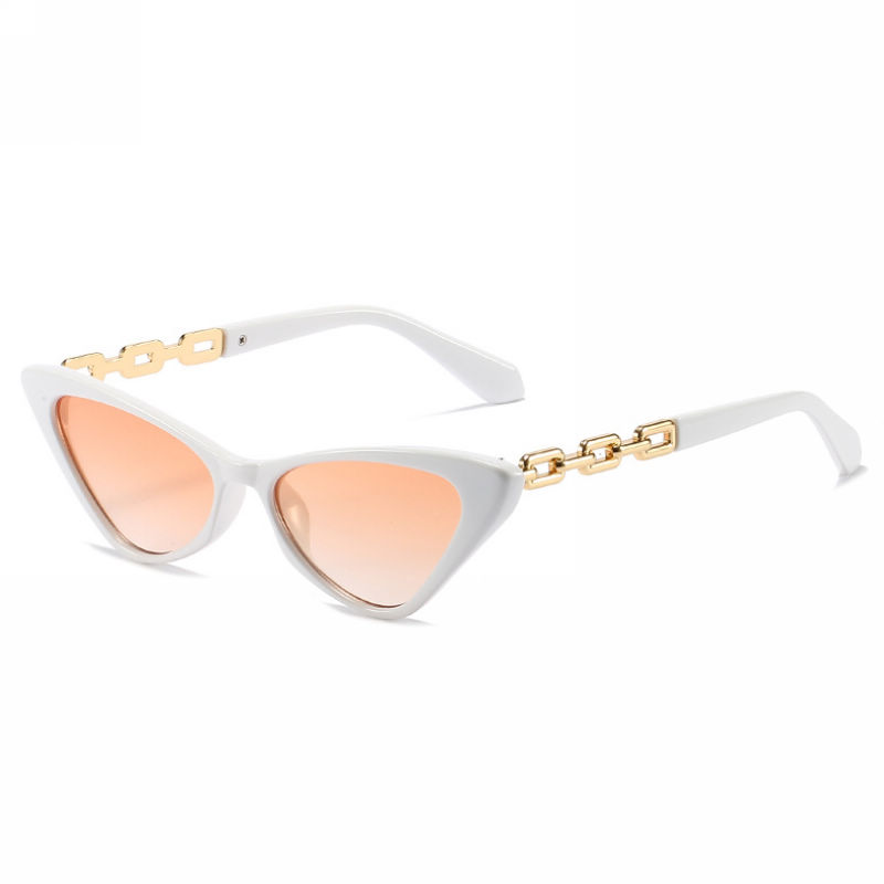 Small Triangle Cat-Eye Chain Link Temple Sunglasses White/Gradient Orange