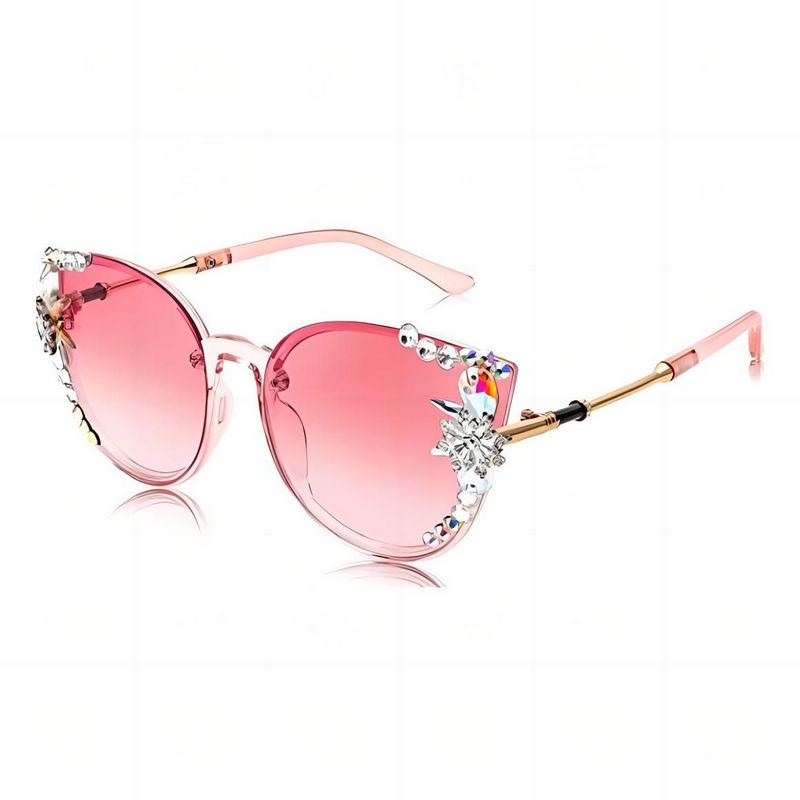 Sparkling Rhinestone Oversize Cat-Eye Sunglasses Pink