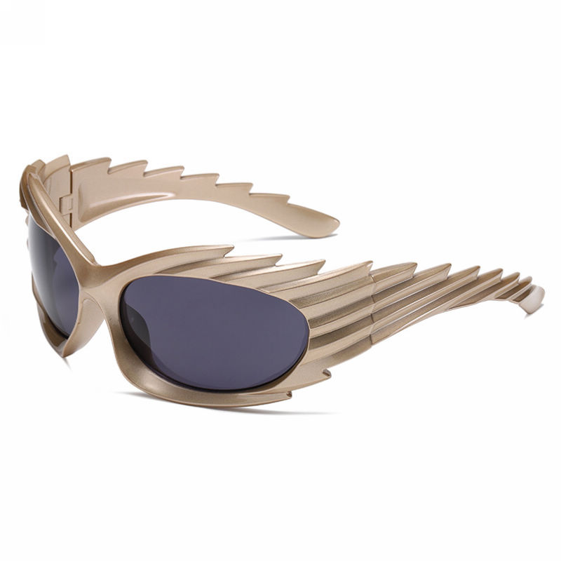 Spike Wrap-Around Sport Sunglasses Champagne Frame Grey Lens