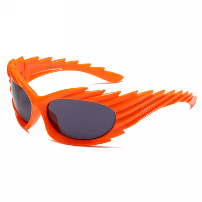 Spike Wrap-Around Sport Sunglasses Orange Frame Grey Lens