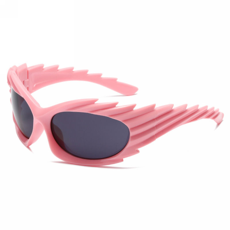 Spike Wrap-Around Sport Sunglasses Pink Frame Grey Lens