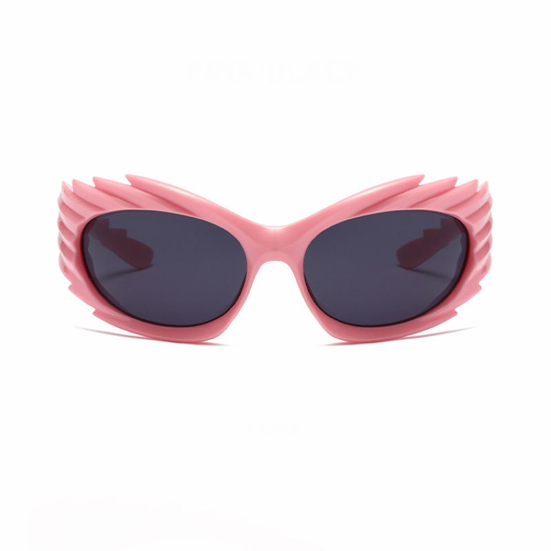 Spike Wrap-Around Sport Sunglasses Pink/Grey