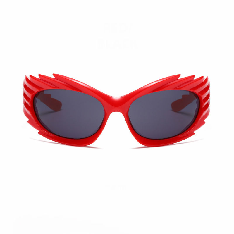 Spike Wrap-Around Sport Sunglasses Red/Grey