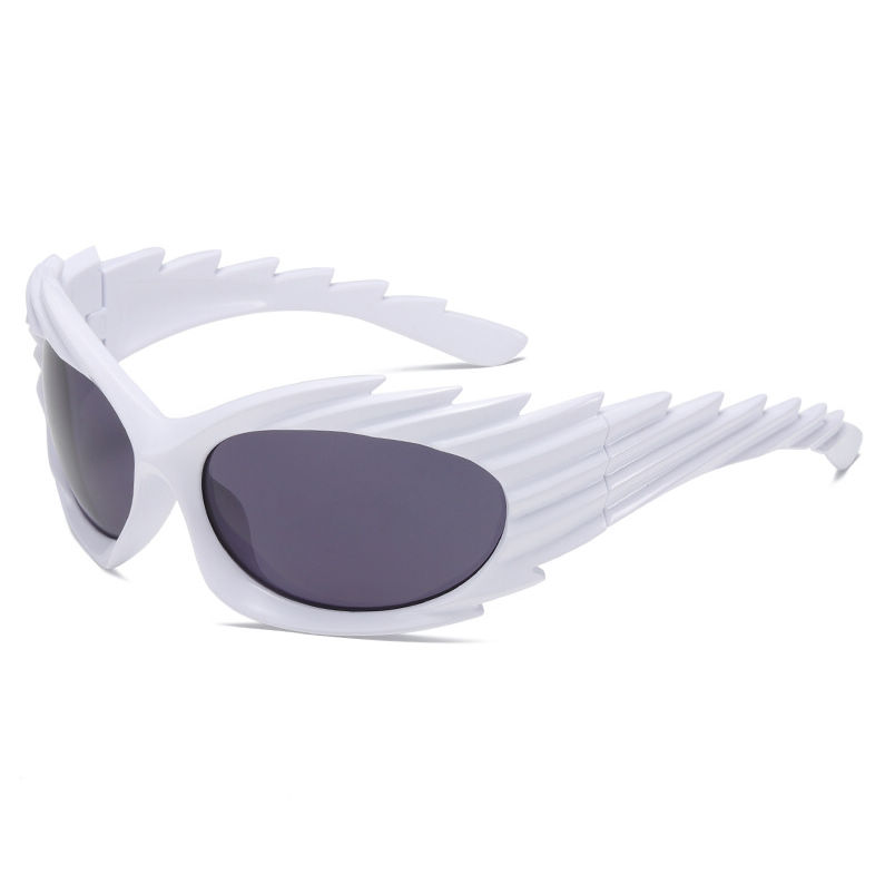 Spike Wrap-Around Sport Sunglasses White Frame Grey Lens