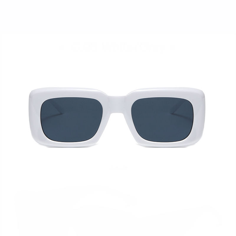 Square Acetate-Frame Sunglasses with Wide Temple White/Grey