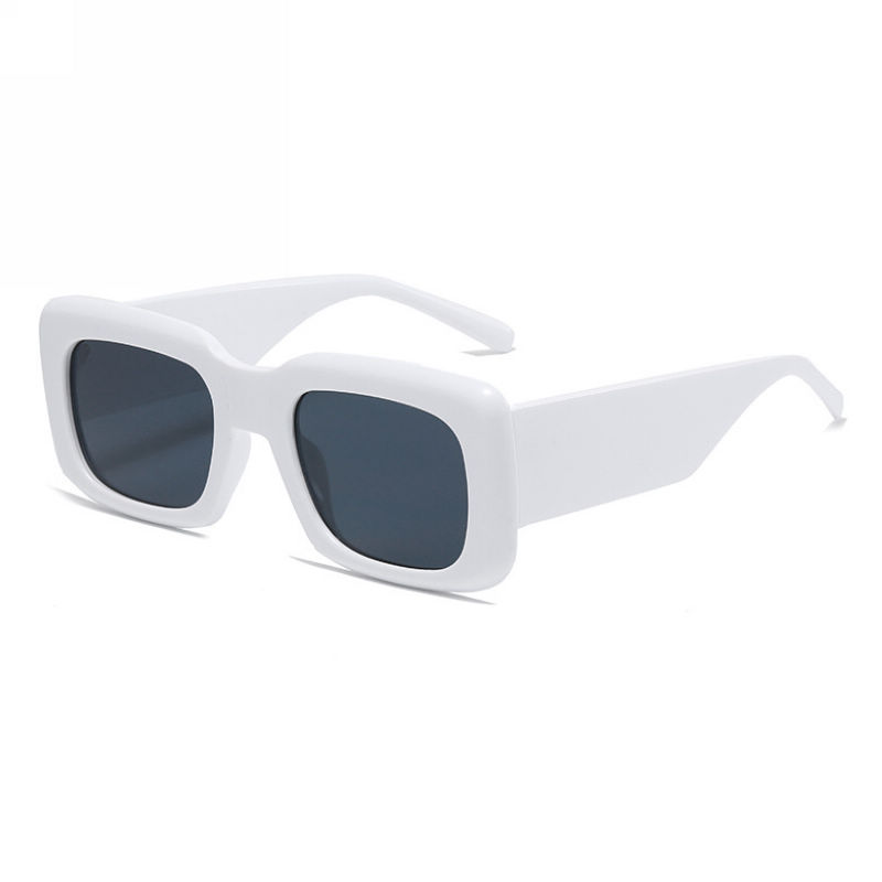 Square Acetate-Frame Sunglasses with Wide Temple White