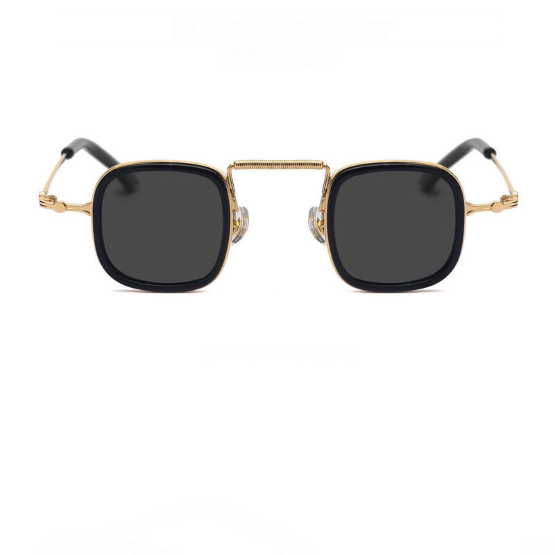 Tiny Square Polarized Sunglasses Metal & Acetate Frame Gold-Tone Black/Grey