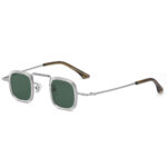 Tiny Square Polarized Sunglasses Silver Metal Transparent Acetate Frame Green Lens