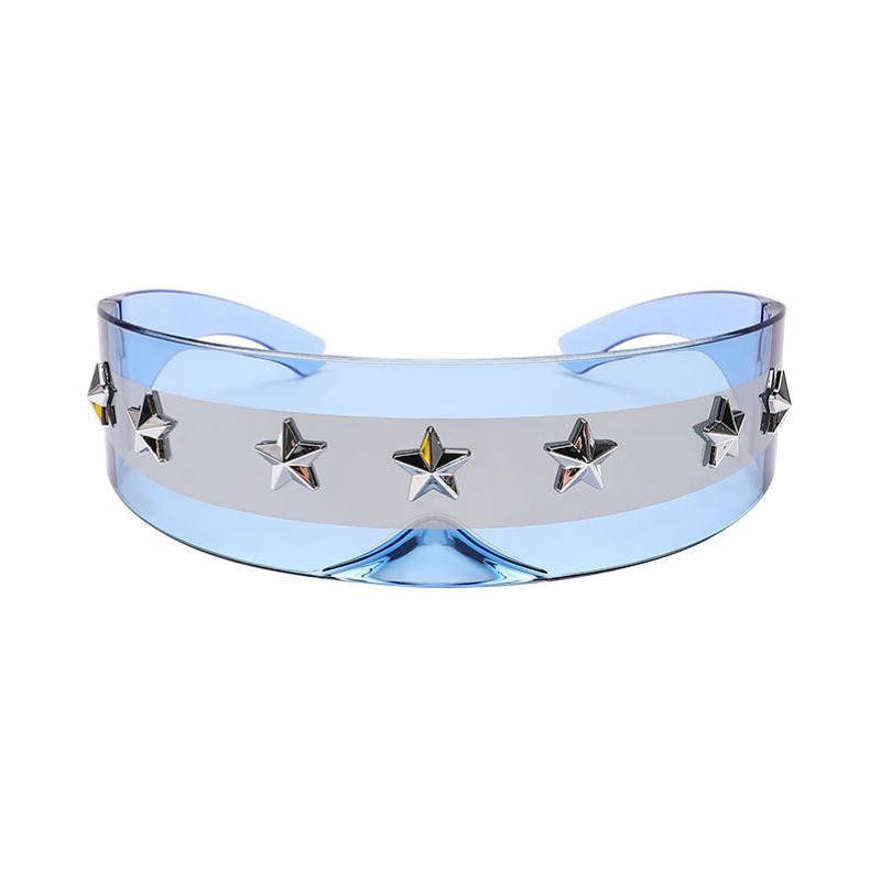 Transparent Blue Futuristic Star Wrap Shield Sunglasses