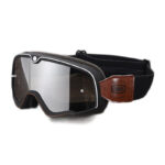 Vintage Adult Motorcycle Riding Goggles Black Frame Mirrored Silver Lens with Black Adjustable Headstrap