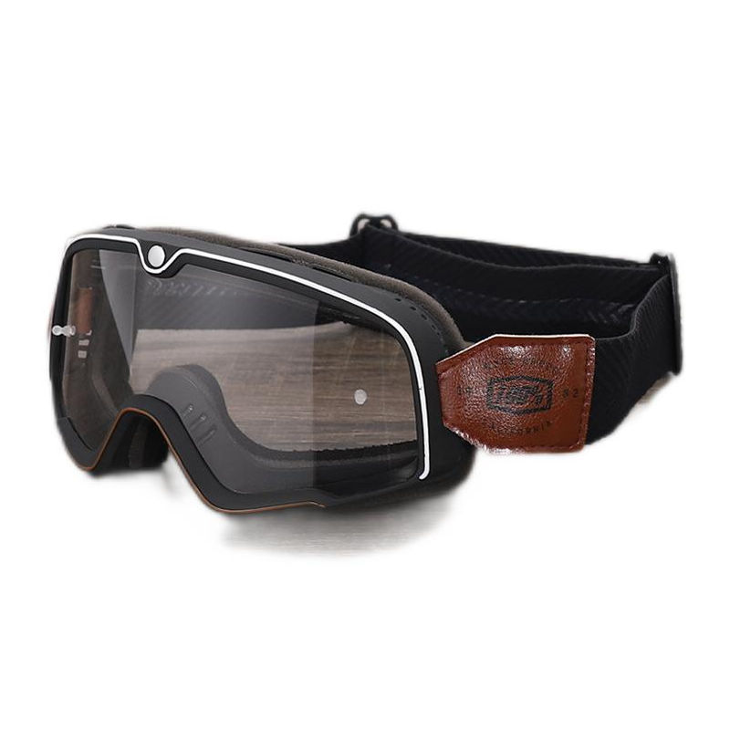 Vintage Adult Motorcycle Riding Goggles Black Frame Transparent Lens with Black Headstrap