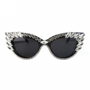 White Bling Crystal-Embellished Cat-Eye Womens Sunglasses