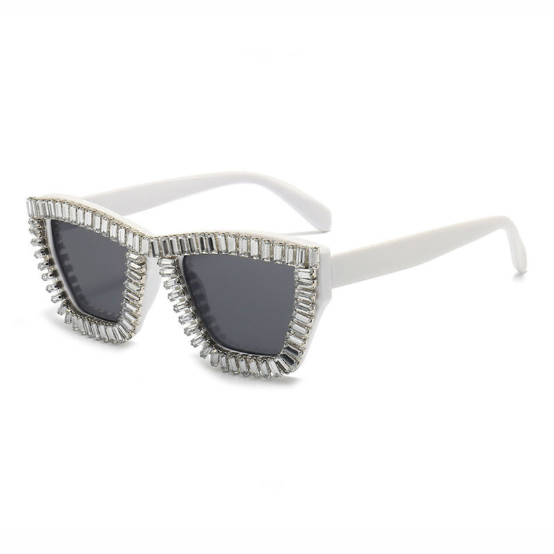 White Rhinestone Oversize Square Sunglasses