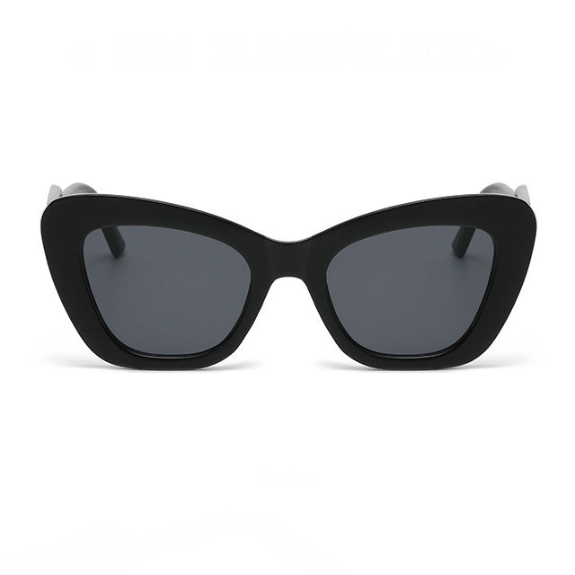 Wide Temple Cat-Eye Acetate Sunglasses Black Frame Grey Lens
