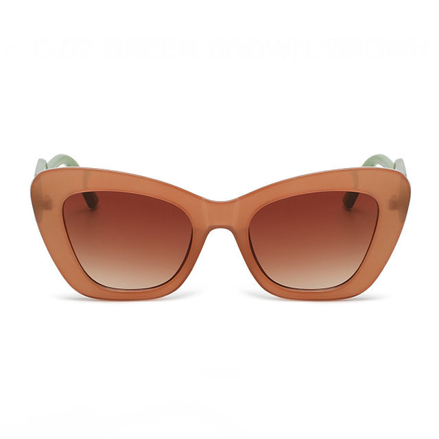 Wide Temple Cat-Eye Acetate Sunglasses Brown Green/Gradient Brown