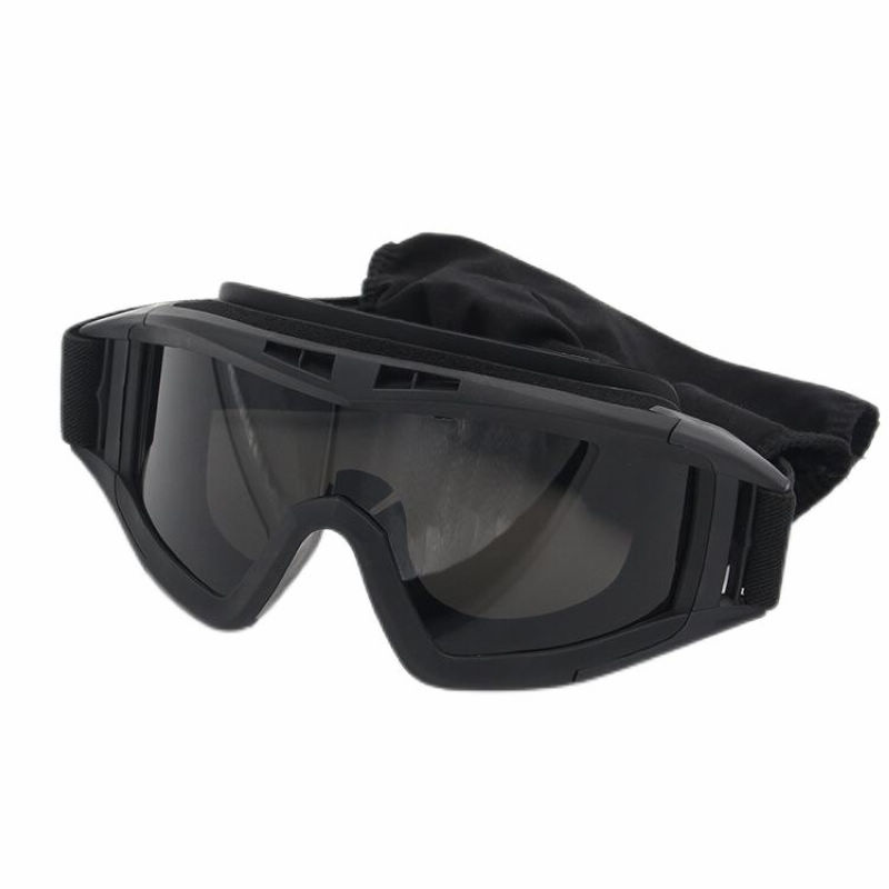 Windproof Tactical Goggles Black Frame Grey Lens