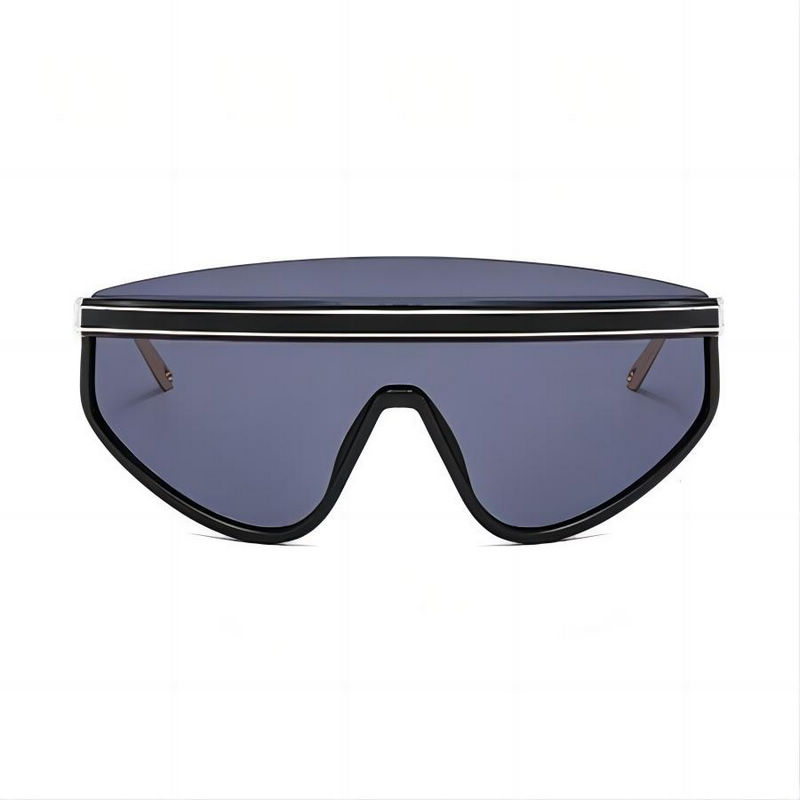 Wrap Mask-Shaped Shield Womens Sunglasses Black Gold Frame Grey Lens