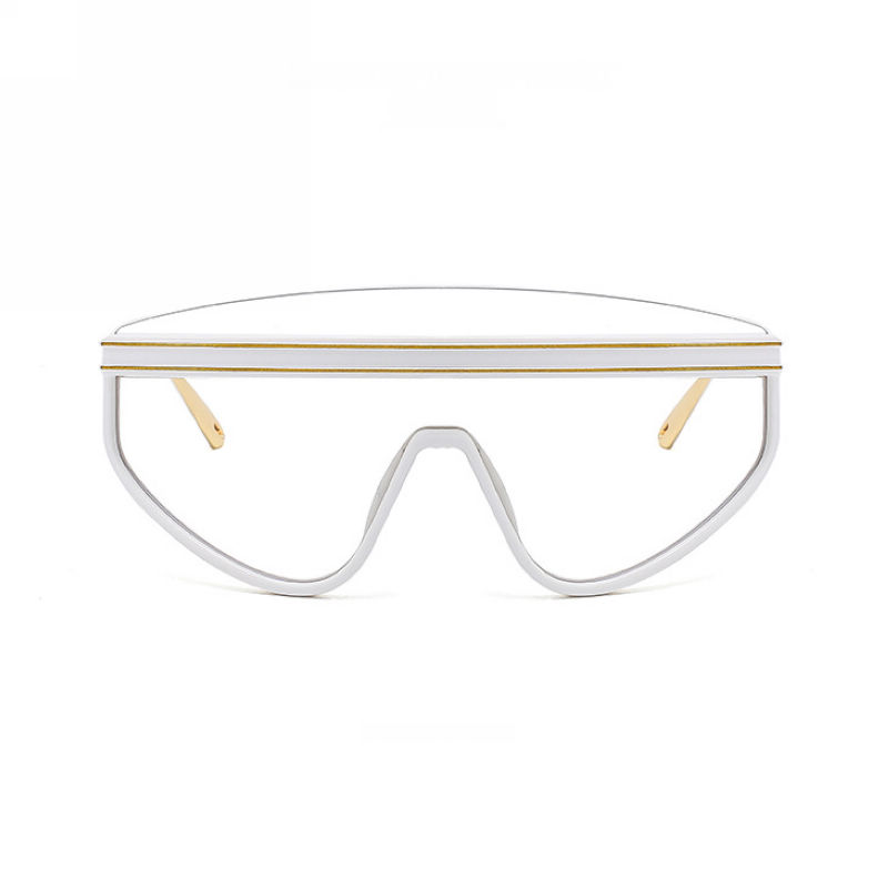 Wrap Mask-Shaped Shield Womens Sunglasses White Gold Frame Clear Lens