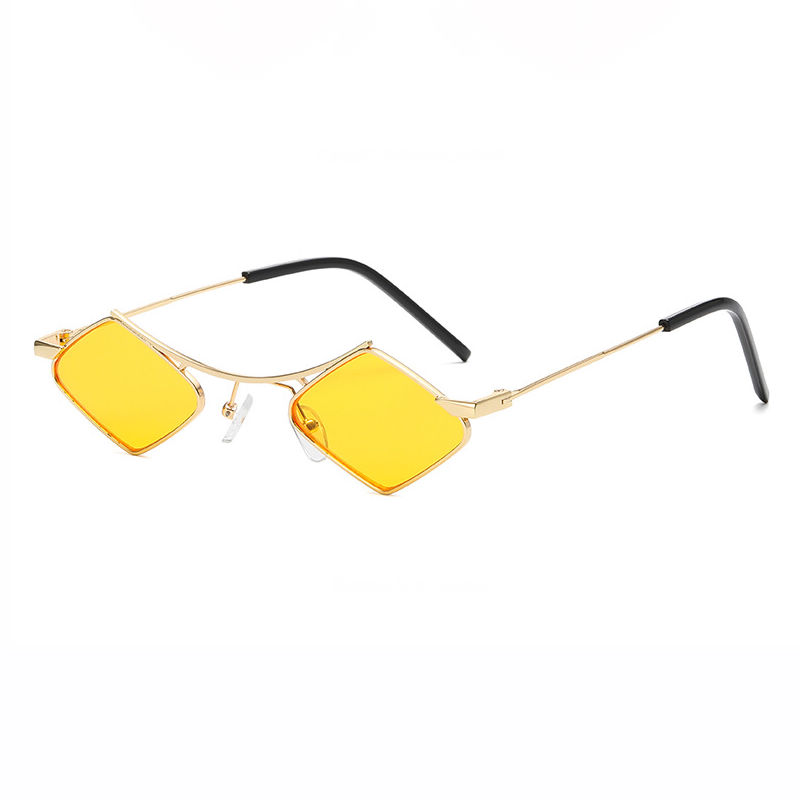 Yellow Lightweight Diamond-Shaped Metal Frame Sunglasses